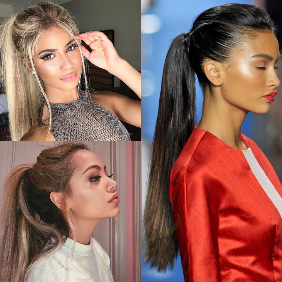 

KookaStyle Long Straight Ponytail for Women Synthetic Clip In Ponytail Hairpiece with Hairpins Black /Blond Hair Extensions