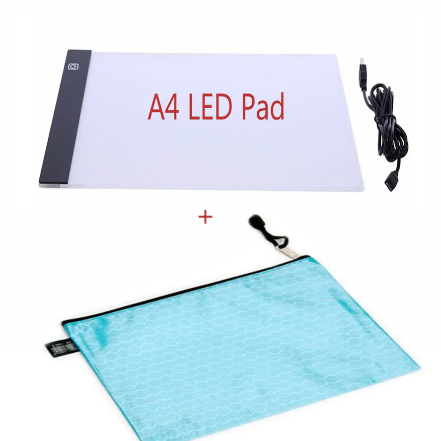 Sky Blue a4 led Диммируемый А4 светодиодный светильник, планшет, инструменты, алмазная вышивка, трафаретная доска, USB светильник, коробка для отслеживания, доска для рисования, кабель-молния, сумка - Цвет: Sky Blue a4 led