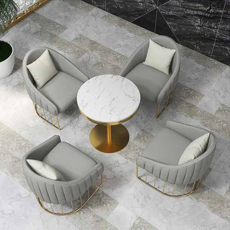 

Nordic Style Modern Minimalist One Tables And Four Sofa Chairs Sets Home Entertain Casual Iron Phnom Penh Round Marble Desk Top