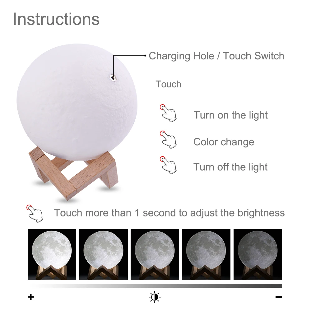 

Rambery moon lamp 3D print night light USB Rechargeable lamp lights 16 Colors Change Remote LED creative moon light gift
