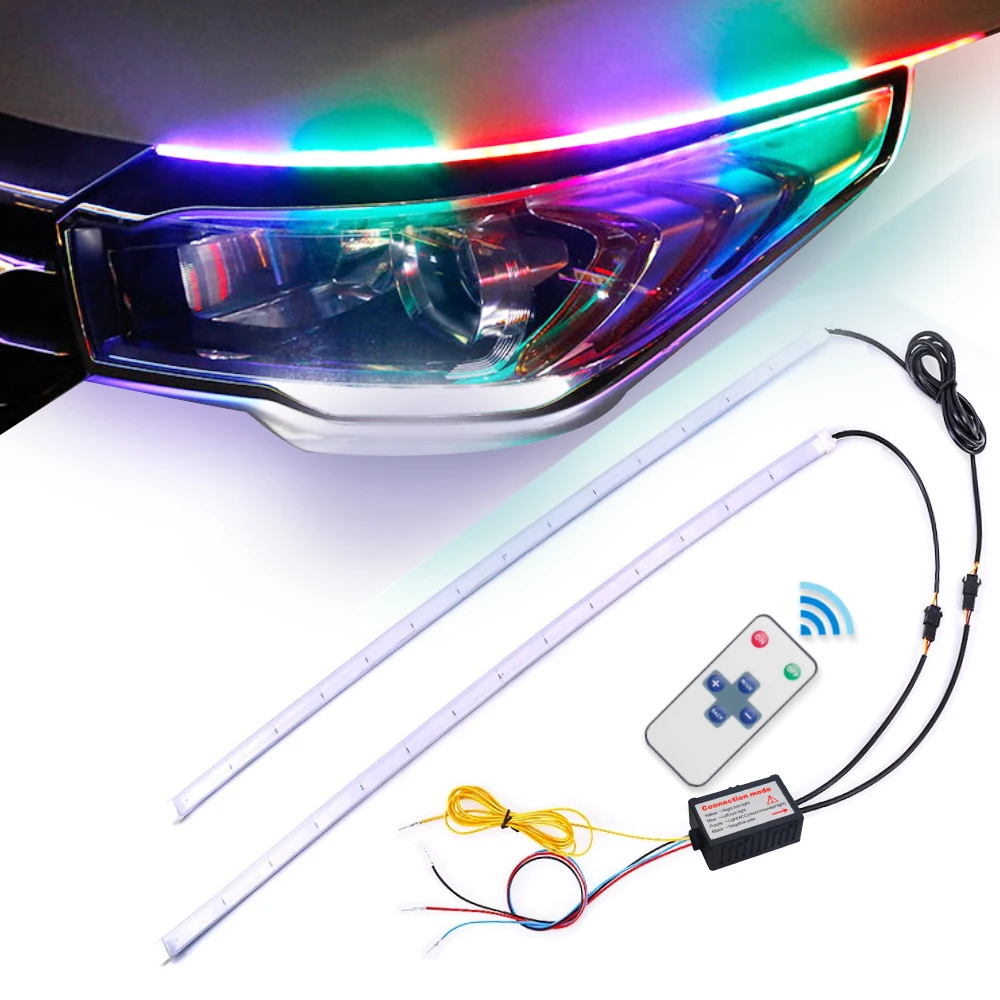 2 шт. 60 см красочные RGB СИД DRL полосы света фар для AMG Mercedes W212 W210 W202 W205 CLA CLS GLA GLK