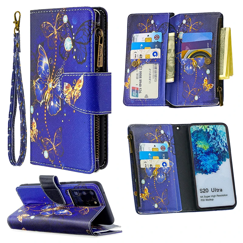 

For Samsung S20 Ultra A71 A51 A41 A31 A70 A50 A20E Note 10 + S10 S9 Plus S10 Lite Flower Painted Flip Wallet Leather Phone Case