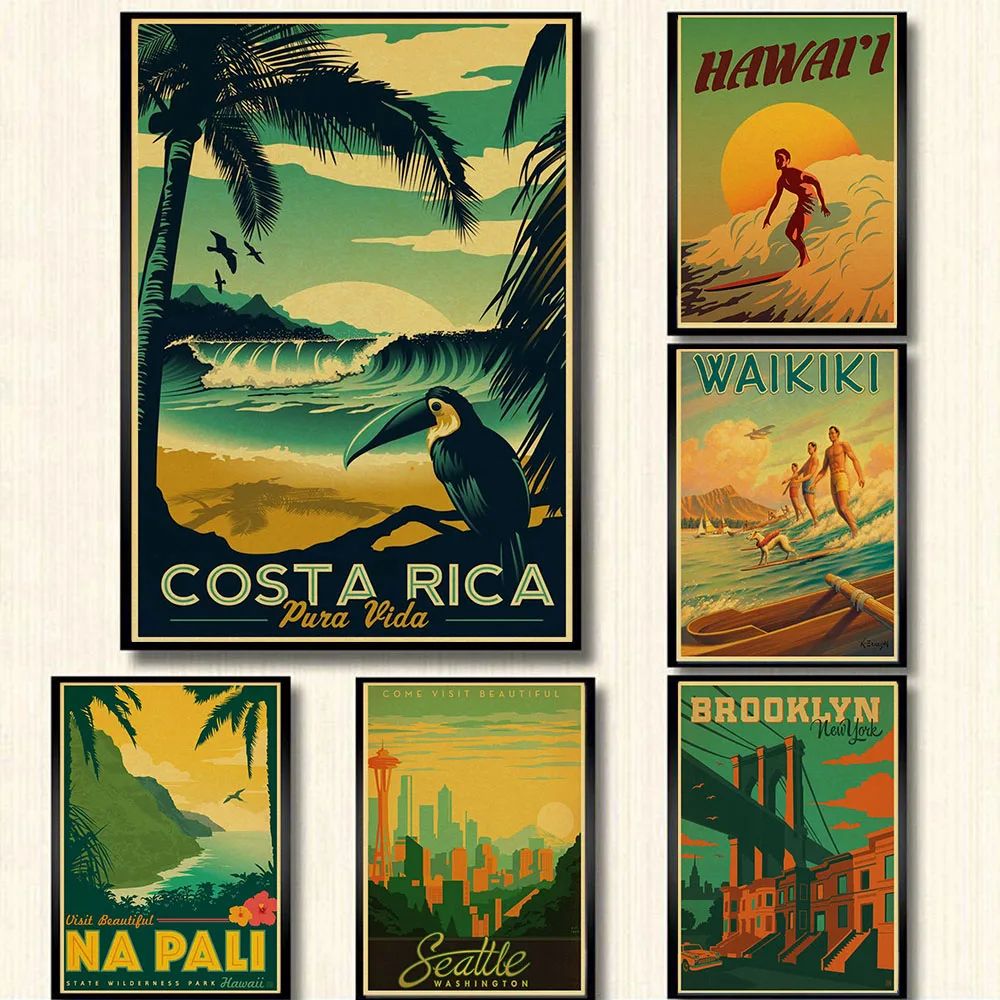

USA CITY Vintage poster Hawaii NaPali design krafts paper retro posters wall stickers wall painting wallpaper cafe bar pub decor