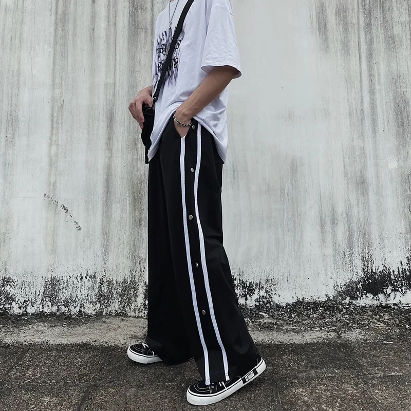 

Causal Long Capris Spring Autumn New Ins Korean Harajuku Button Breasted Wide Leg Pants for Women Clothes Straight Loose Trouser