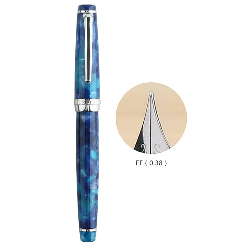 Blue-0.38mm Перьевая ручка чернила полностью металлические ручки с зажимом Moonman Delike New Moon Смола перьевая ручка Иридиум дополнительный тонкий наконечник школьные офисные принадлежности - Цвет: Blue-0.38mm