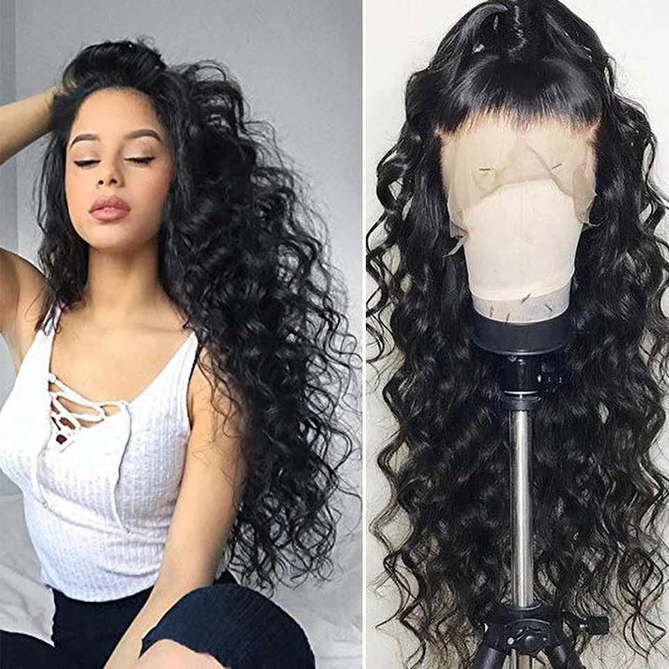 

180% Density Curly 26 Inch Deep Wave Synthetic Wigs Natural Black Lace Front Wig For Women Babyhair Preplucked Daily Cosplay