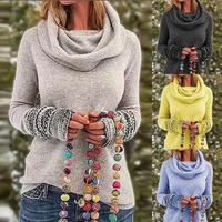 retro scarf collar womens sweater long sleeved solid color autumn winter outdoor warm sweater cheap wholesale woman sweaters