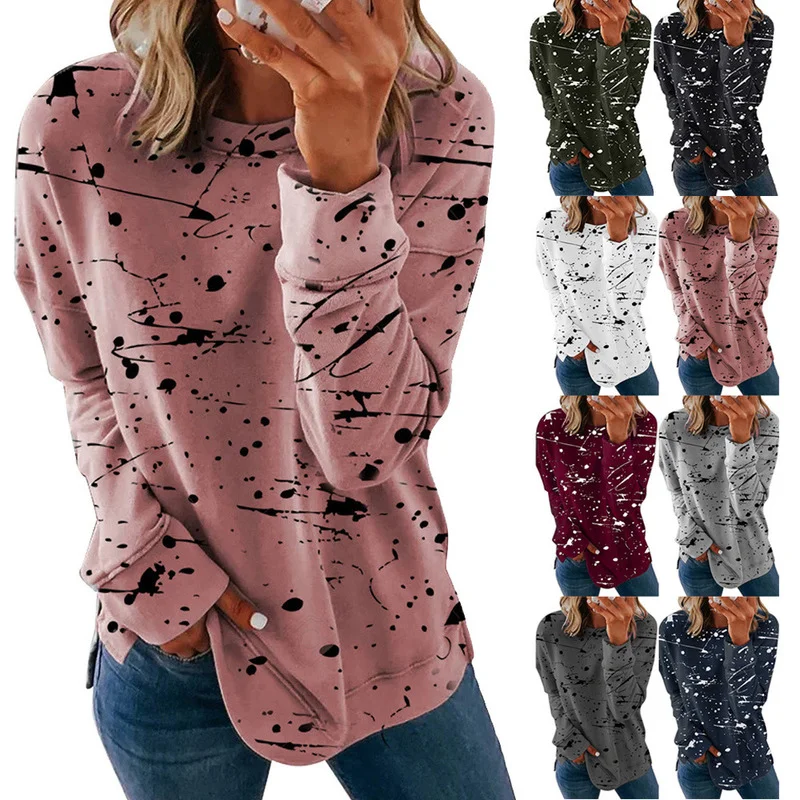 

Hoodies 2021 Women's Graffiti Print Loose Pullover Versatile Top Long Sleeve Sweatshirt Bts Sweatshirt Streetwear Women Sudadera