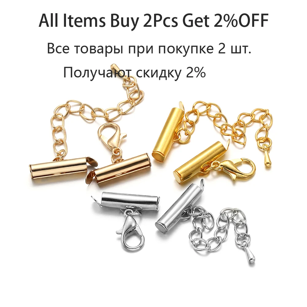10set/lot Slide On End Clasps Crimp Buckles Tubes Slider Caps Lobster Chains For DIY Jewelry Making Findings | Украшения и