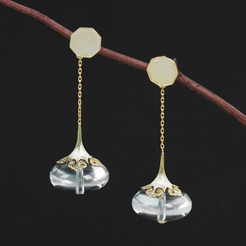 INATURE 925 Sterling Silver Vintage Cloud Design Natural Crystal Drop Earrings For Women Wedding Jewelry