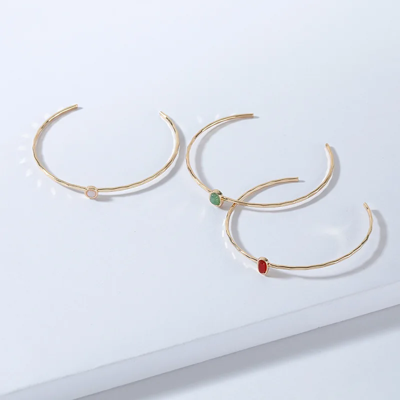 

New Arrival Natural Stone Hammered Open Cuff Bangle