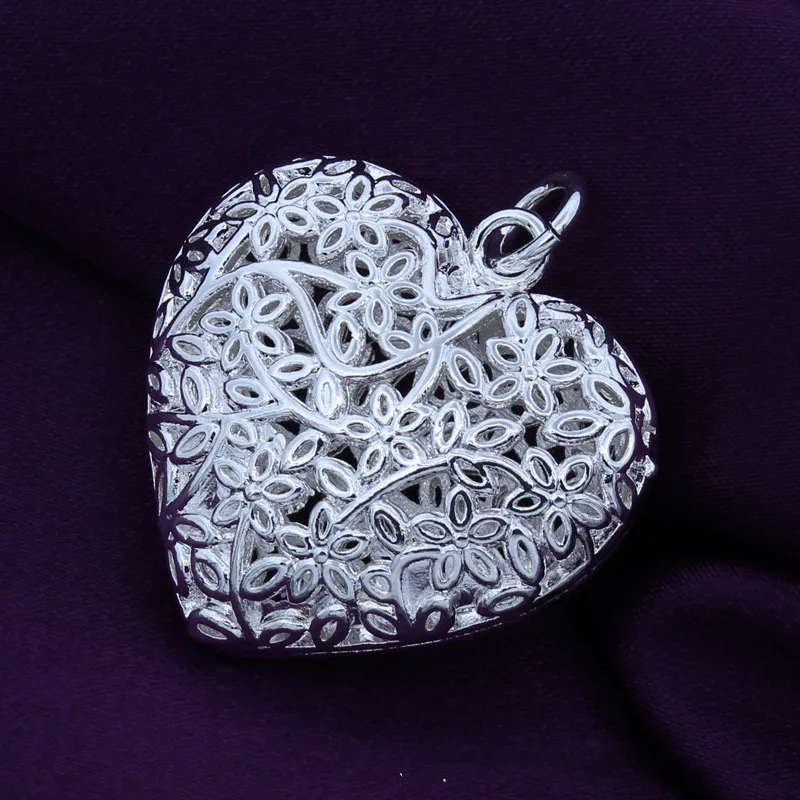 

925 Sterling Silver Jewelry Leaves Flowers Heart Shape Pendants Necklace 18 Inch Woman's Classic Clothes With Gifts Z206