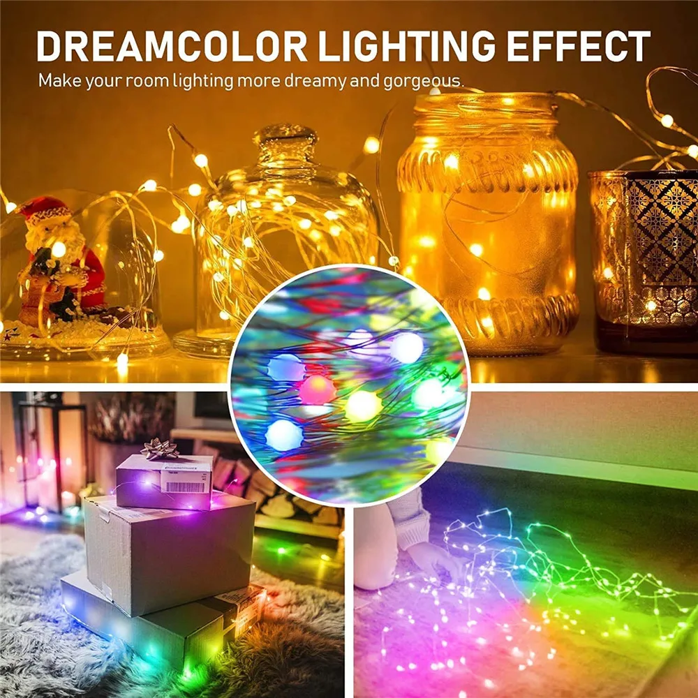 

New 16 Million Colors Smart APP Bluetooth Control RGB Fairy String Light 5M 10M Waterproof USB Copper Wire String Lights