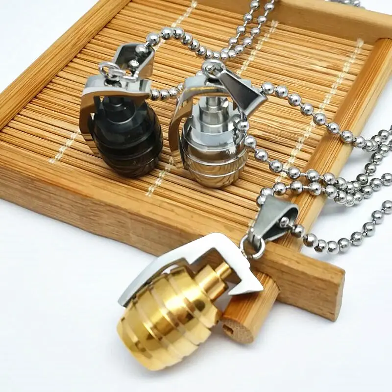 Looker Gold Black Steel Color Titanium Stainless Sports Hand Grenades Bombs Pendant Necklaces for Men Jewelry | Украшения и