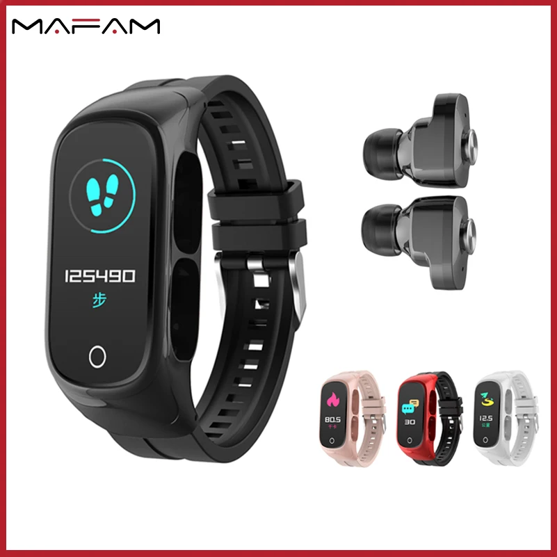 

MAFAM N8 Smart Watch Bracelet Earphones 0.96 Inch TWS Earbuds Bluetooth Call Watches for Men Health Monitor Fitness Tracker