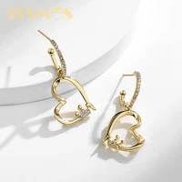 itsmos 14k gold heart hoop earrings elegant cubic zircon crown princess huggie dangle drop heart earring jewelry for women girl