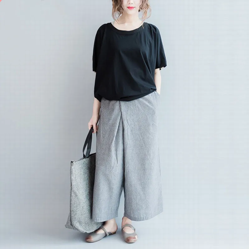 Женские шаровары в стиле ретро размера плюс широкие штаны полоску панталоны