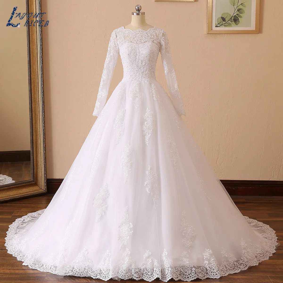 Long Sleeves Wedding Dress 2022 Ball Gown Robe De Mariee Appliques Lace Beading Bride Wedding Gown 100% Real vestidos de novia