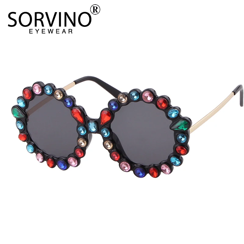 SORVINO Retro Shades For Women Diamond Round Sunglasses Brand Designer Luxury Fashion Oversized Crystal Circle Sun Glasses SP331 |