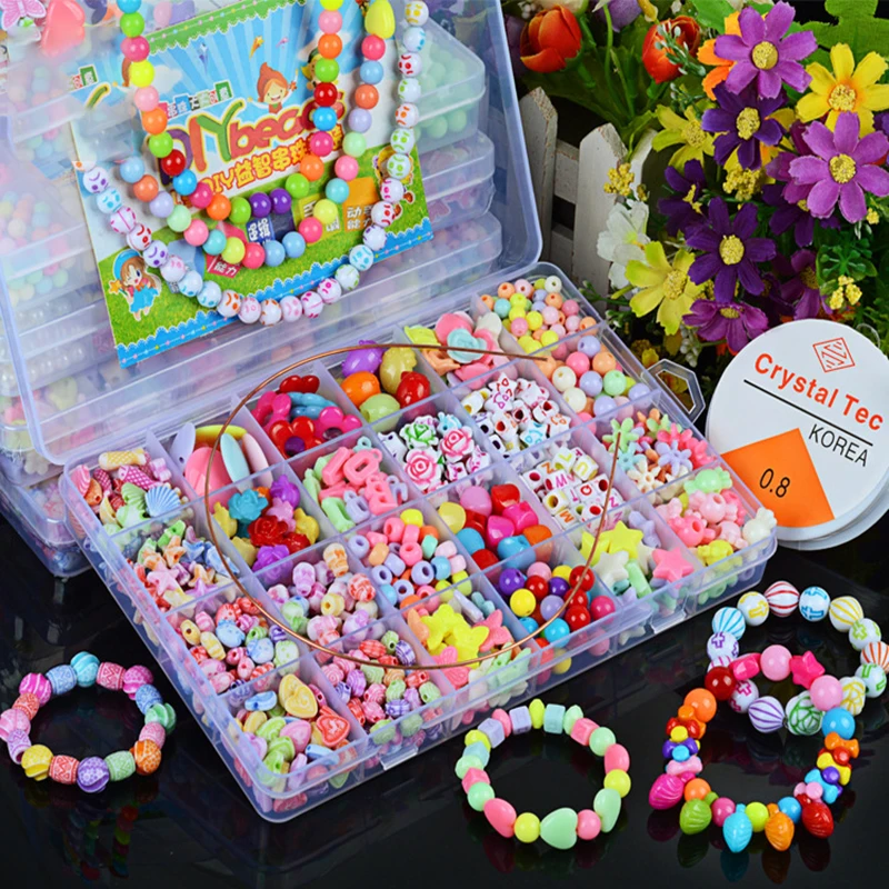 

DIY Colorful Acrylic Handmade Beads Girls Puzzle Toy 24 Grid Jewelry Necklace Bracelet Handmade String Bead Children's Toys