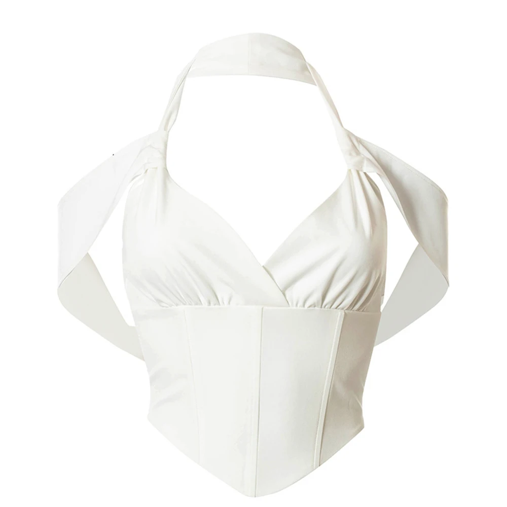 

2021 Summer New Sexy Waist Halter Hanging Neck Waist Solid Color Irregular Hem Casual All-Match Top