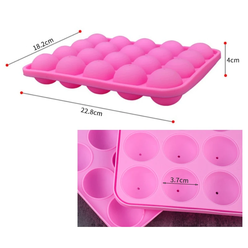 

1PC 20 Holes DIY Silicone Chocolate Mold Pop Lollipop Mold Cake Stick Cupcake Mould Lollipop Sphere Maker Baking Mold Ice Tray