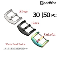 30 50pc14 16 18 20 22 24 26mm universal watchband strap clasp watch band metal buckle black color stainless steel accessories