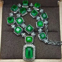 new luxury imitation jade wedding simulated colombian emerald pendant necklace charm fashion necklace silver color jewelry