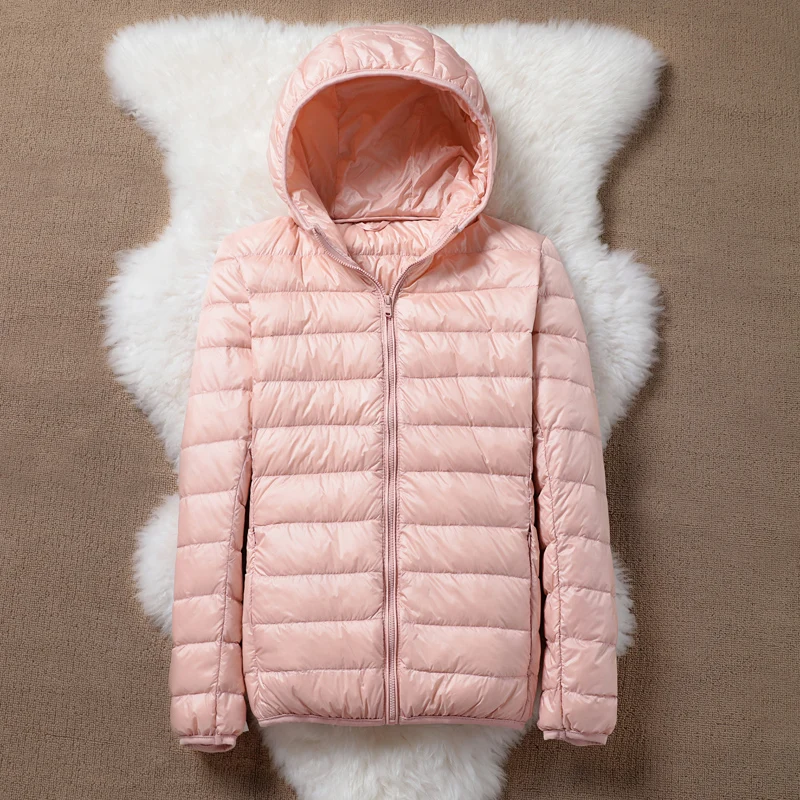 

Women Warm Coat Down Jacket Female Outwear Thin White Duck Ultralight Down Hooded Jackets Long Sleeve 2020 Winter Portable Parka