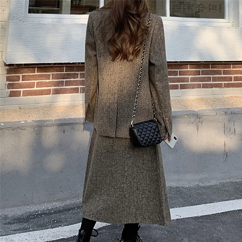 Sungtin Preppy Style Woolen Women Pleated Skirt and Blazer 2 Piece Set Korean Kawaii Suit Female Cute JK Warm |