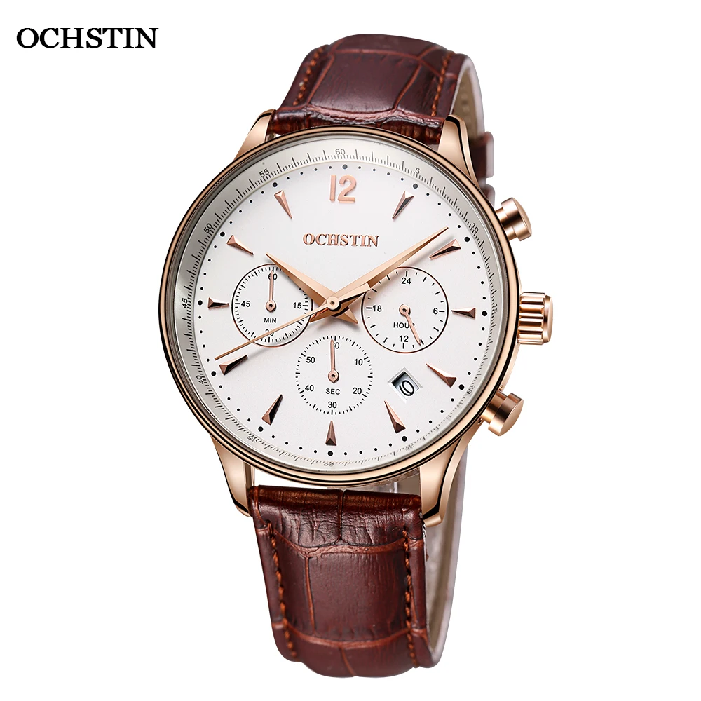 

OCHSTIN 2021 New Men Watches Top Brands Casual Leather Waterproof Automatic Date Chronograph Quartz Man Clock Relogio Masculino