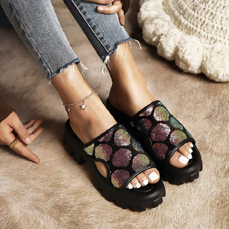 

Сандалии на толстой подошве, летние сандалии с круглым носком, подходящие к цвету