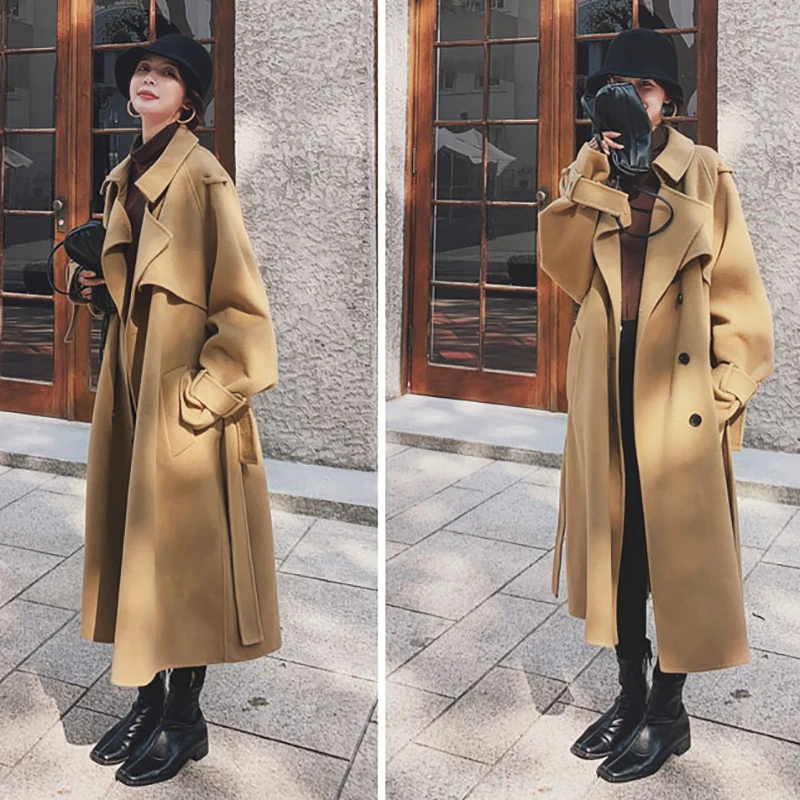 Женское шерстяное пальто красное верблюжьего цвета средней длины утепленное до