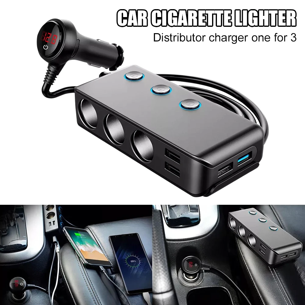 

120W Car Charger 12/24V Car Lighter Splitter Dual USB Fast Charger Adapter with Voltmeter ON/OFF Switch for GPS Mobile Phone
