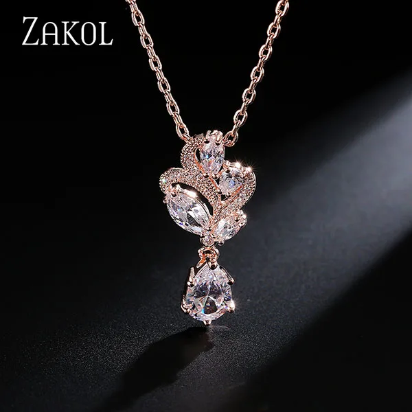 ZAKOL трендовый винтажный в форме цветка AAA + фианит кулон ожерелье блестящие