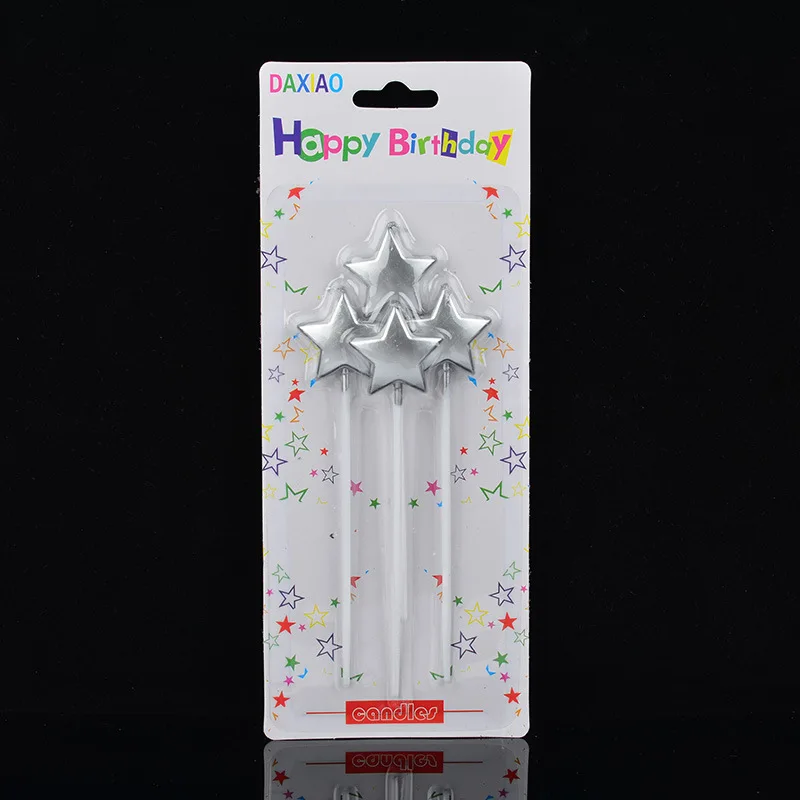 Silvery star 1 комплект золотого и серебряного цвета с надписью «Happy Birthday», праздничный торт, праздничные принадлежности для дня рождения, милые свечки на день рождения для кухни, выпечка в подарок - Цвет: Silvery star