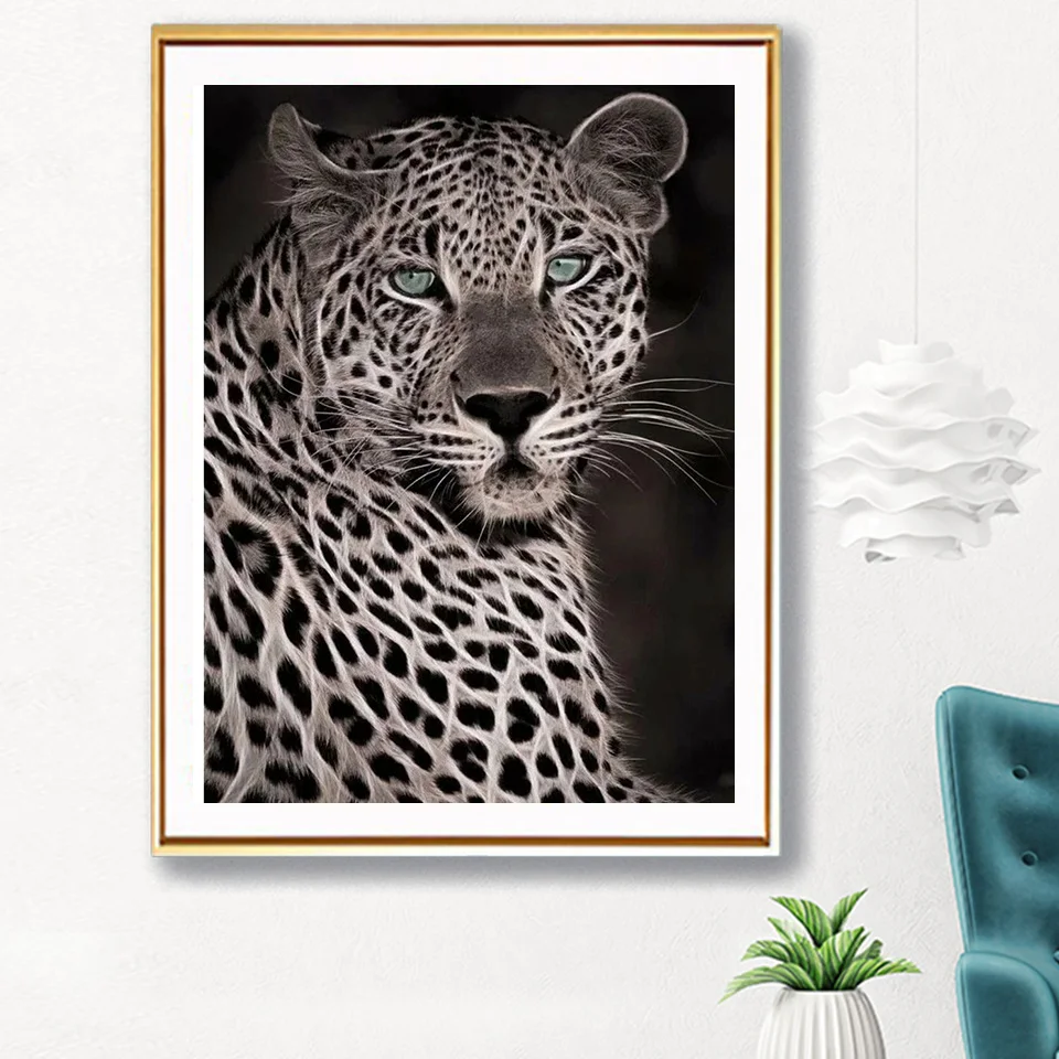 5D Diy алмазная живопись Черно-белое леопардовое животное лицо полная Алмазная