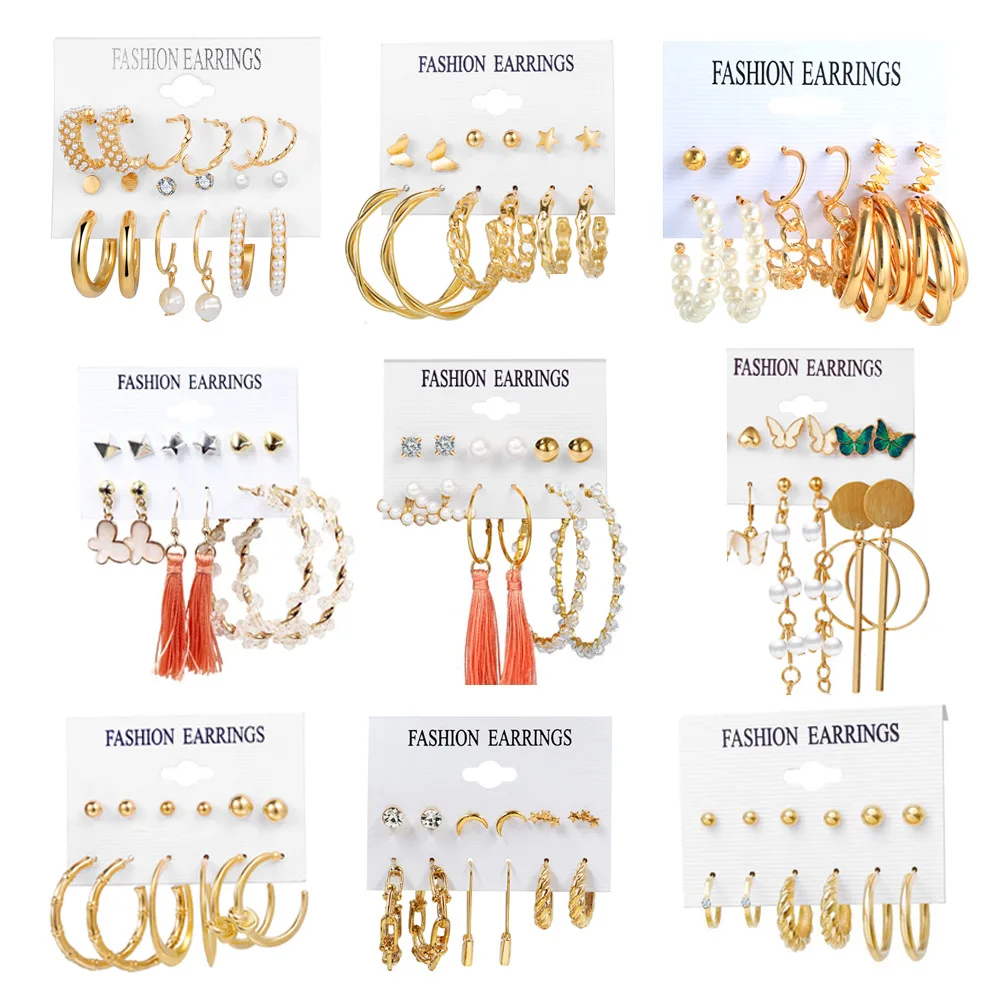 2021 Trend Fashion Geometric Hoop Earrings Set for Women Vintage Punk Gold Metal Circle Brincos Female Jewelry | Украшения и