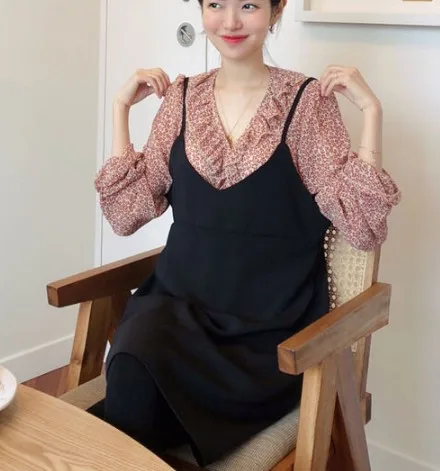 Новый красного цвета с длинными рукавами для девочек летняя рубашка цветочным