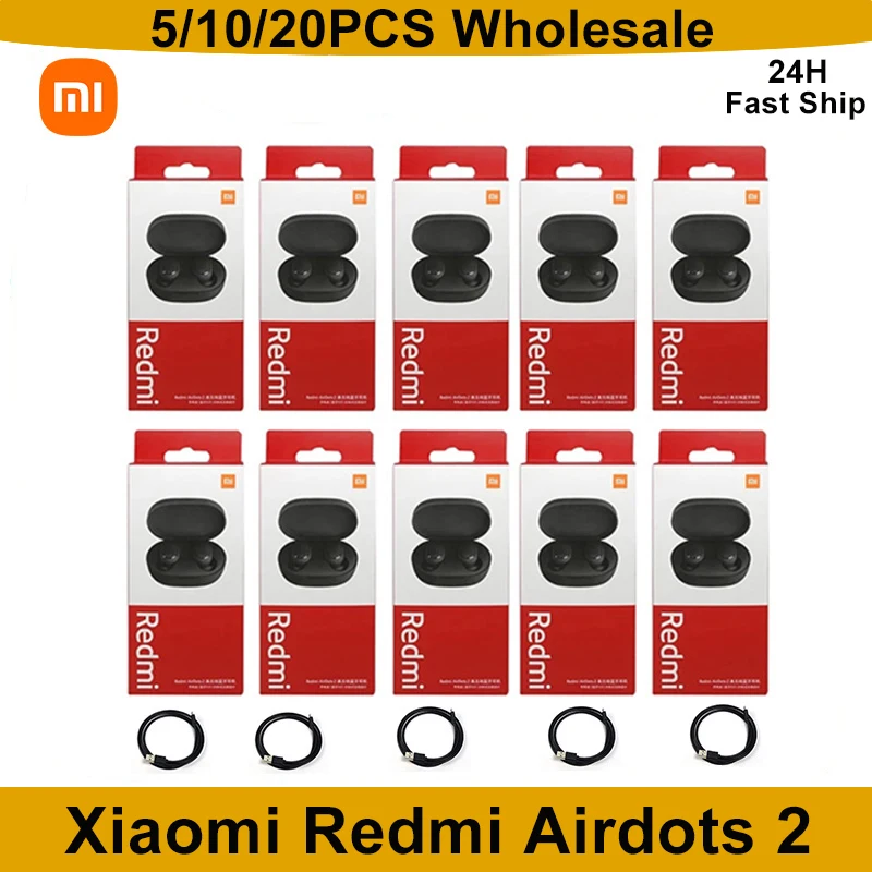 

10/20pcs Wholesale Xiaomi Redmi Airdots 2 TWS Wireless Earphone Airdots 2 White Earbuds Noise Reductio AI Control Free Shipping