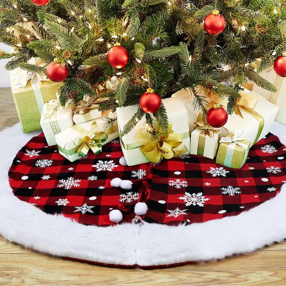 Юбка на рождественскую елку OurWarm белая плюшевая клетчатая юбка в виде буйвола из