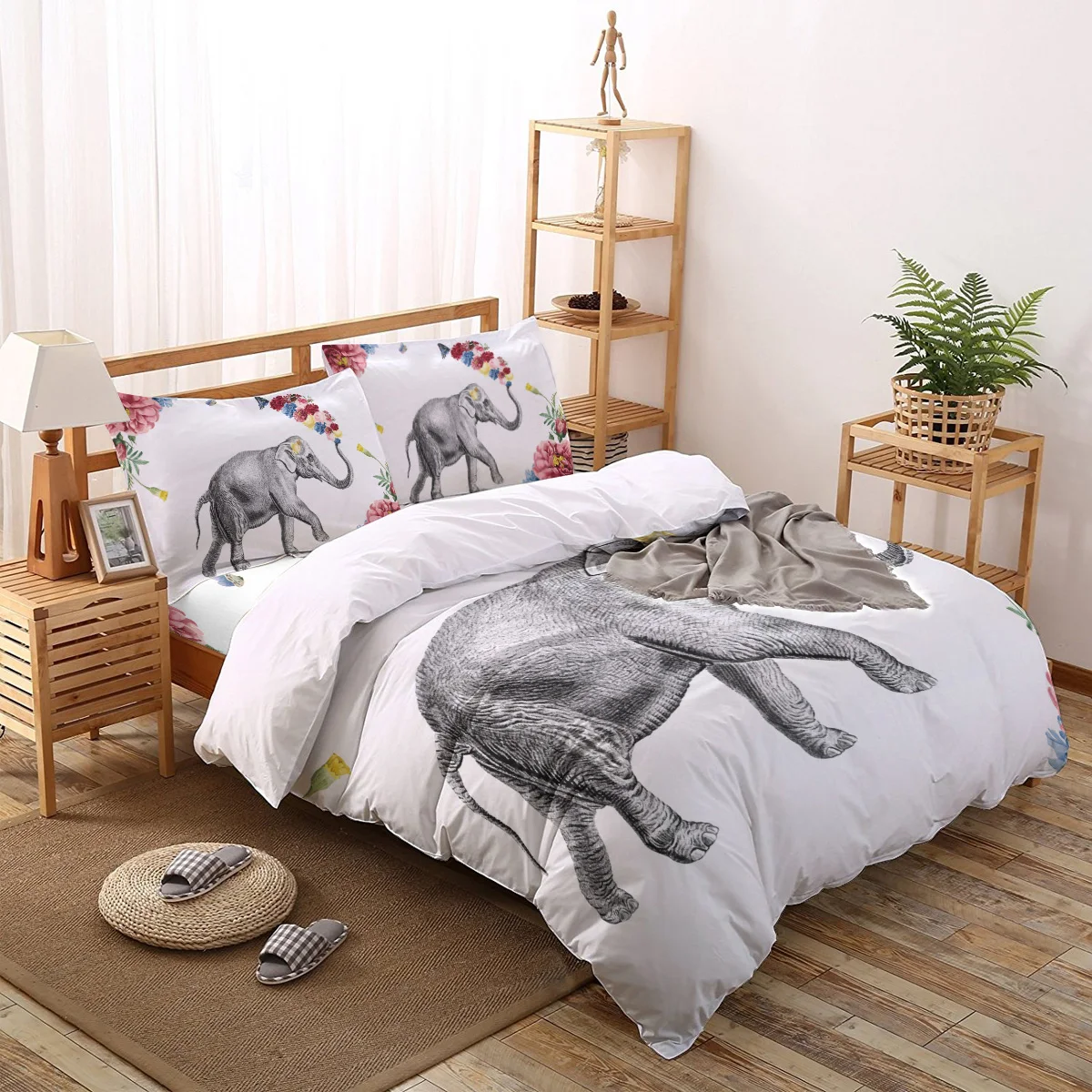 

2/3/4pcs Bedding Set Elephants Flowers Butterfly White Duvet Cover Creative Comforter Bed Cover Set Housse De Couette Bedclothes