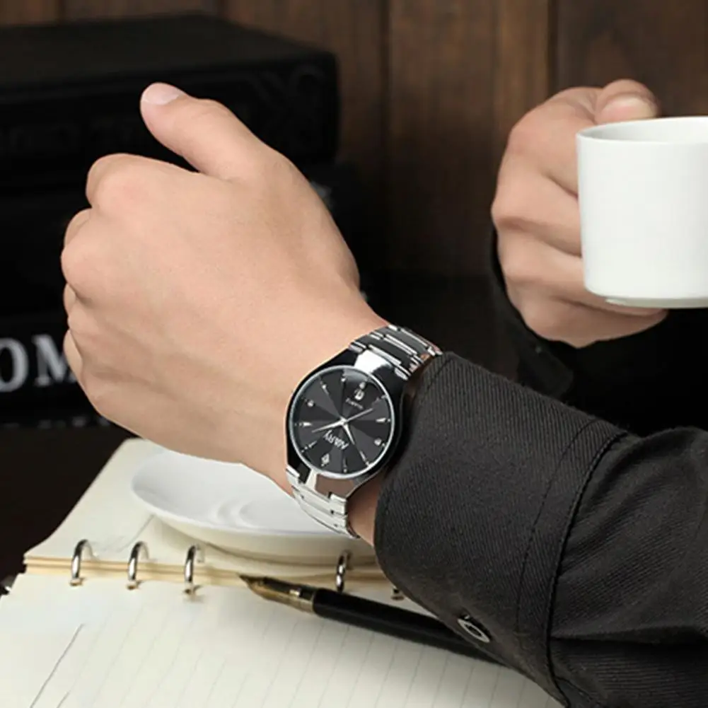 

Nary Fashion Luxury Couples Watch single calendar inlaid diamond tungsten steel waterproof quartz Men and women watch