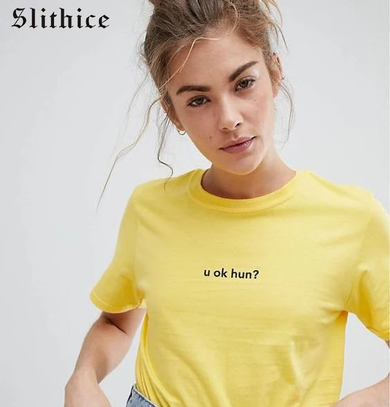 Slithice u ok hun? Забавные футболки для женщин белые с буквенным принтом хипстерская
