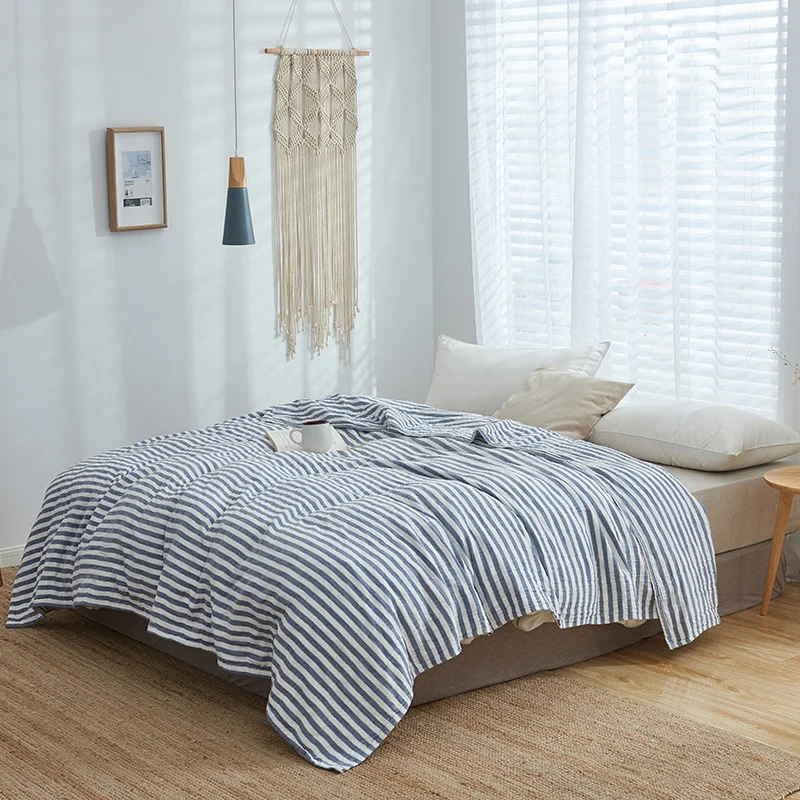 Домашнее текстильное вареное одеяло из 100% хлопка голубое газовое покрывало для