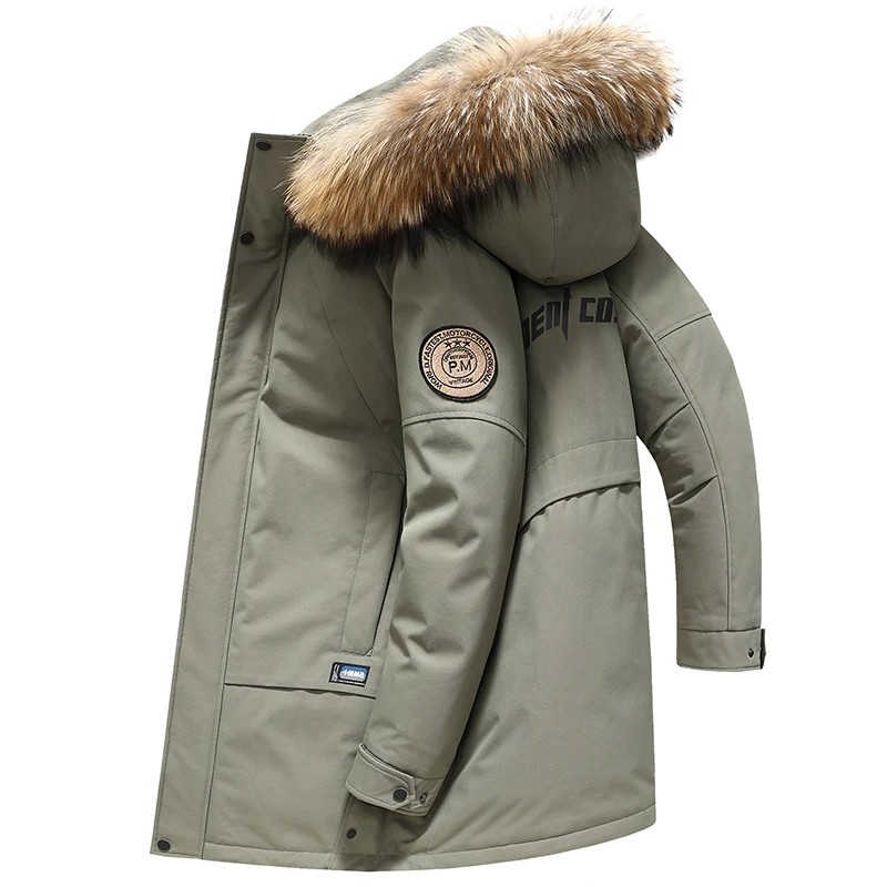 Autumn and Winter New Men plus-Sized Big Fur Collar Fashion Business Casual Hooded down Jacket Trench Coat