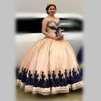 elegant champagne ball gown quinceanera dresses sweetheart lace appliques floor length satin pageant gowns formal dress vestidos