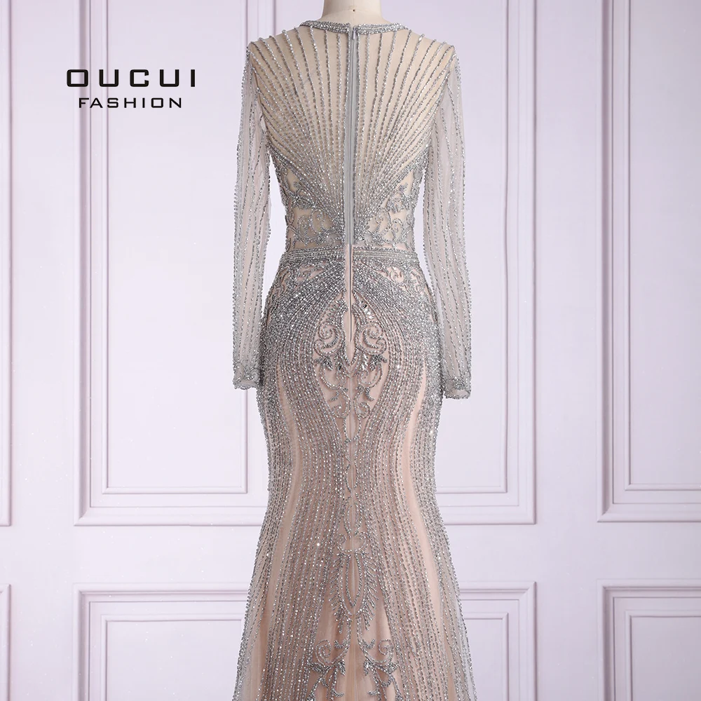 Oucui Элегантное длинное вечернее платье с бисером роскошное для выпускного вечера