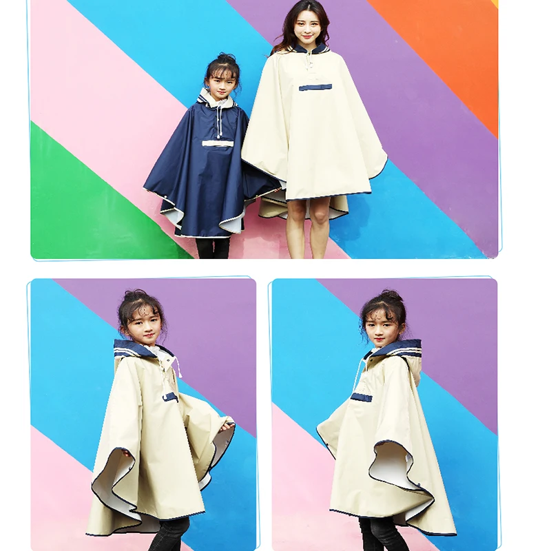 Японское модное милое платье дождевик детское длинное однотонное пончо дышащее