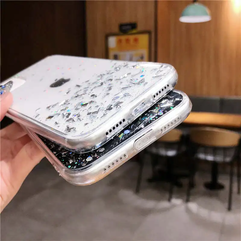 Роскошный Блестящий Мягкий чехол из ТПУ для телефона iPhone 12 mini 11 Pro Max с блестками